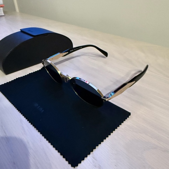 PRADA Engraved Logo Metal & Plastic Oval Sunglasses - Picture 4 of 10